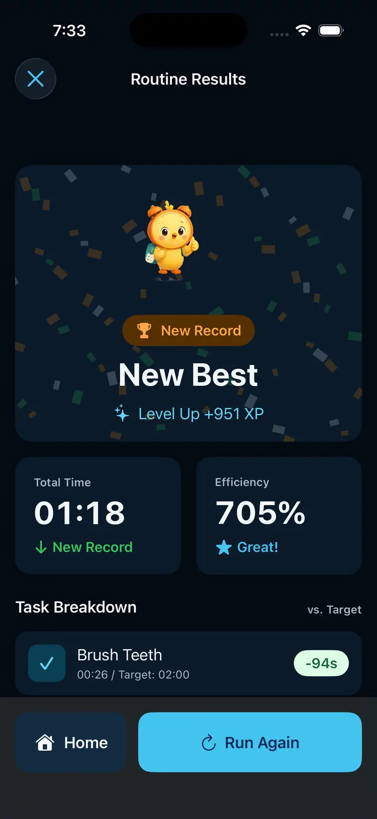 Morning Rush routine results on iOS