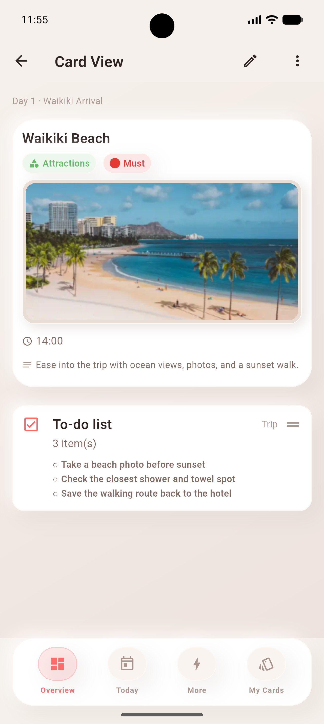 Smart packing checklist screen