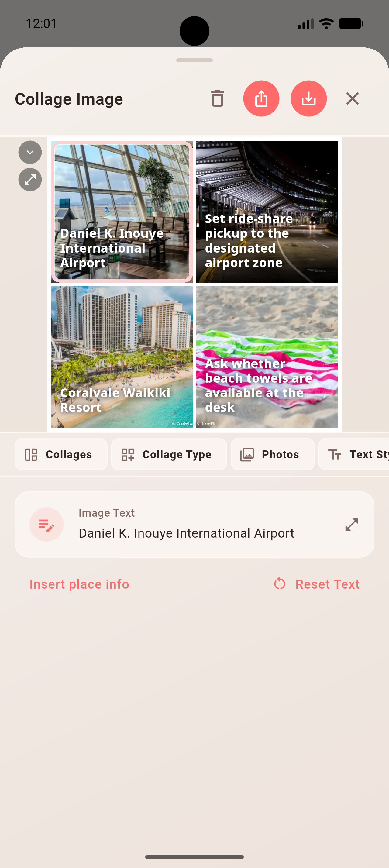Share link and QR code generation screen
